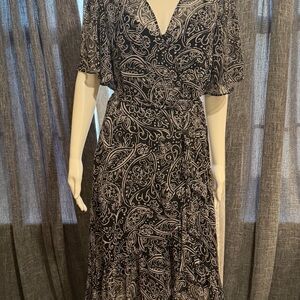 Calvin Klein Black & White Paisley Wrap Dress